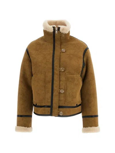 Stand Studio Dara Faux-shearling-trimmed Jacket In Brown