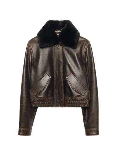 Stand Studio Dee Cropped Leather Jacket In Animal Print