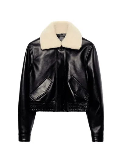 Stand Studio Dee Faux-fur Collar Leather Jacket In Black