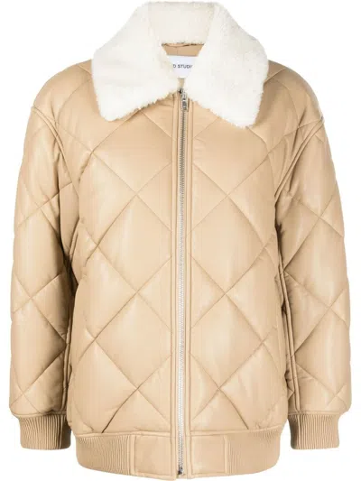 Stand Studio Diamond-quilted Faux-leather Jacket In Beige