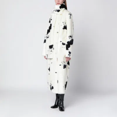 STAND STUDIO DOUBLE-BREASTED FAUX-FUR COAT WITH COW PATTERN
