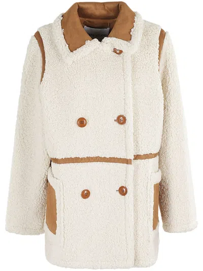 Stand Studio Double-breasted Faux-shearling Coat In Weiss