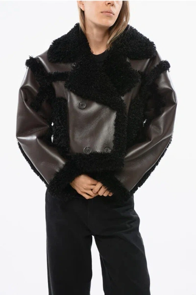 Stand Studio Double Breasted Faux Shearling Kristy Jacket In Black