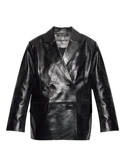 STAND STUDIO DOUBLE-BREASTED LEATHER COAT