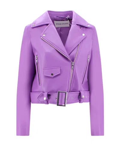 Stand Studio Esmeralda Faux-leather Biker Jacket In Purple