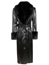 Stand Studio Black Long Coat With Plush Fur Collar And Tailored Belt In Black