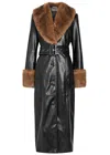 Stand Studio Estella Faux Fur-trimmed Faux Leather Coat In Black
