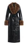 Stand Studio Estella Faux Shearling-trimmed Vegan Leather Coat In Brown