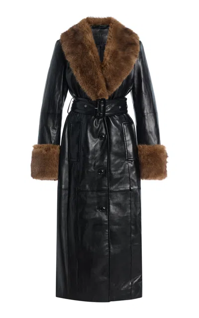 Stand Studio Estella Faux Shearling-trimmed Vegan Leather Coat In Brown