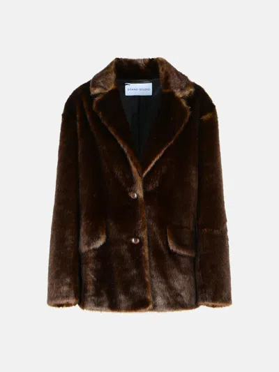 Stand Studio 'evyn' Dark Brown Faux Fur Jacket
