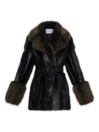 Stand Studio Fae Belted Collar Jacket In Black