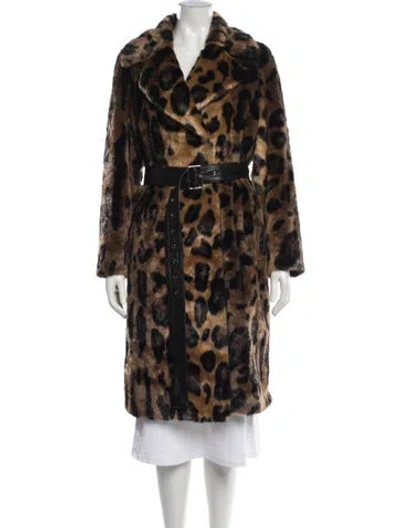 Pre-owned Stand Studio Faux Fur Animal Print Faux Fur Coat In Brown