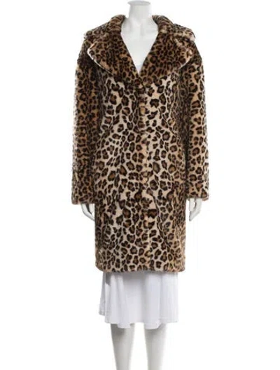 Pre-owned Stand Studio Faux Fur Animal Print Faux Fur Coat In Brown