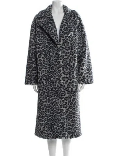 Pre-owned Stand Studio Faux Fur Animal Print Faux Fur Coat In Gray