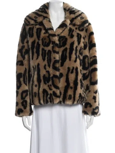 Pre-owned Stand Studio Faux Fur Animal Print Faux Fur Coat In Neutrals