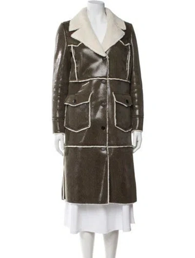 Pre-owned Stand Studio Faux Fur Animal Print Jacket In Green