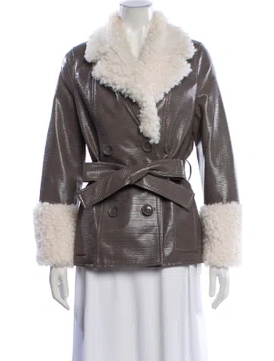 Pre-owned Stand Studio Faux Fur Biker Jacket In Gray