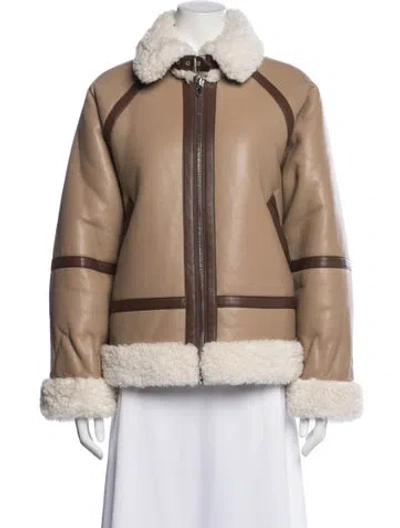 Pre-owned Stand Studio Faux Fur Biker Jacket In Neutral