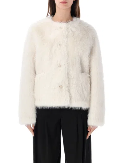 Stand Studio Faux Fur Button-front Coat In Beige