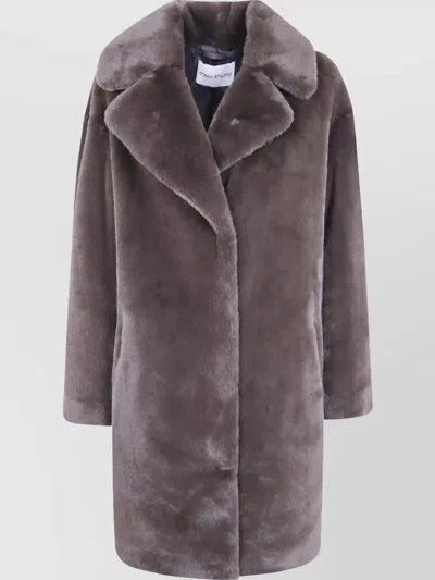 Stand Studio Faux Fur Cocoon Coat In Gray