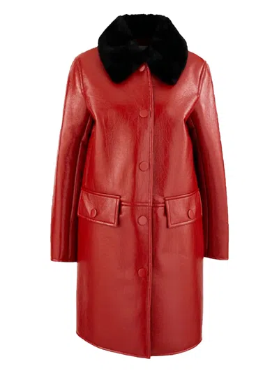 Stand Studio Faux-fur Collar Coat In Red