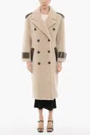 Stand Studio Faux Fur Double Breasted Coat With Faux Leather Details In Beige