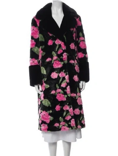 Pre-owned Stand Studio Faux Fur Floral Print Faux Fur Coat In Black