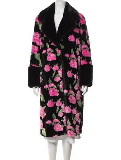 Pre-owned Stand Studio Faux Fur Floral Print Faux Fur Coat In Black