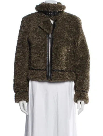 Pre-owned Stand Studio Faux Fur Jacket In Black/green