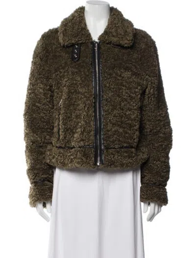 Pre-owned Stand Studio Faux Fur Jacket In Black/green