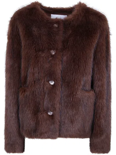 Stand Studio Faux Fur Jacket "siena" In Brown