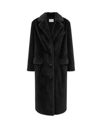 Stand Studio Faux Fur Long Coat In Black