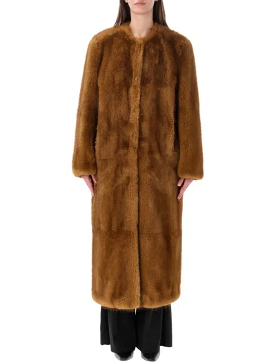 Stand Studio Faux Fur Long Coat In Hazel