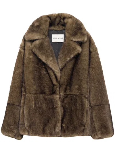 Stand Studio Faux Fur Oversized Coat In Brown