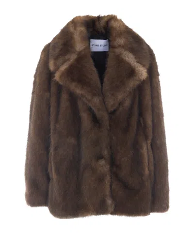 Stand Studio Faux Fur Oversized Coat In Brown