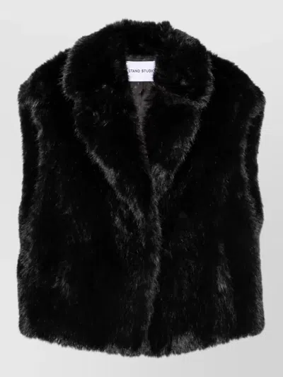 Stand Studio Faux Fur Oversized Sleeveless Vest In Black