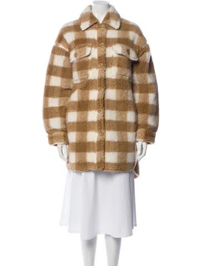 Pre-owned Stand Studio Faux Fur Plaid Print Coat In Brown