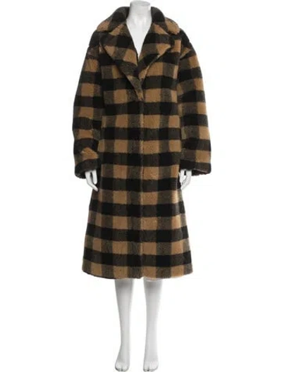 Pre-owned Stand Studio Faux Fur Plaid Print Coat In Brown