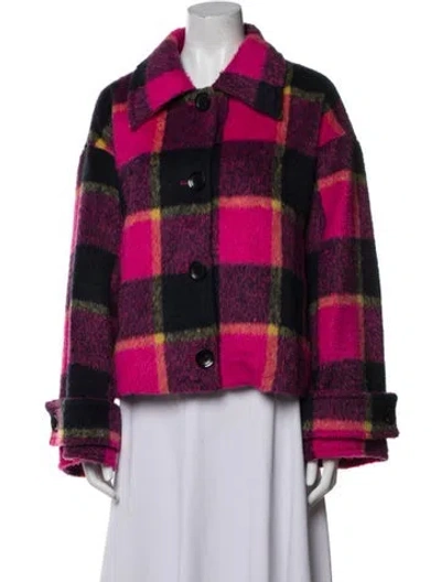 Pre-owned Stand Studio Faux Fur Plaid Print Coat In Multi