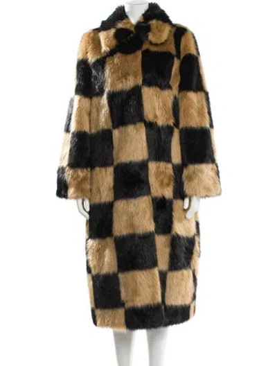 Pre-owned Stand Studio Faux Fur Plaid Print Faux Fur Coat In Neutral