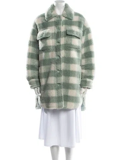 Pre-owned Stand Studio Faux Fur Plaid Print Jacket In Green