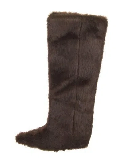 Pre-owned Stand Studio Faux Fur Printed Boots In Brown