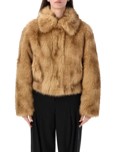 Stand Studio Faux Fur Short Jacket In Natural Beige