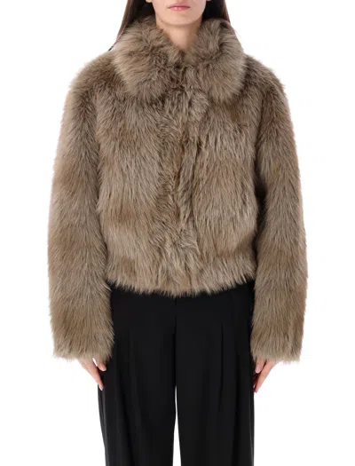 Stand Studio Faux Fur Short Jacket In Natural Grey