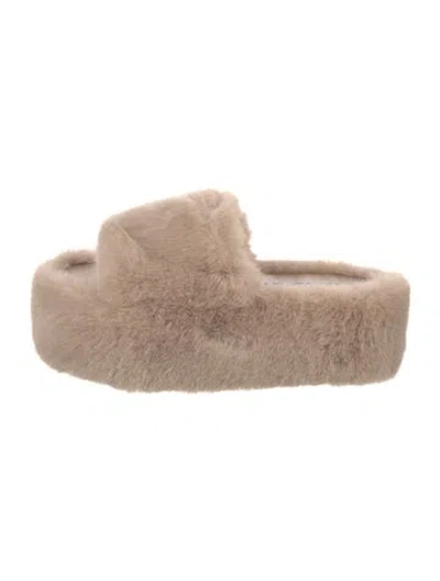 Pre-owned Stand Studio Faux Fur Slides In Brown