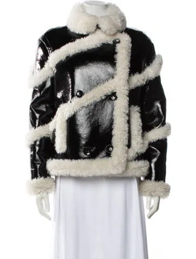 Pre-owned Stand Studio Faux Fur Striped Faux Fur Jacket In Black