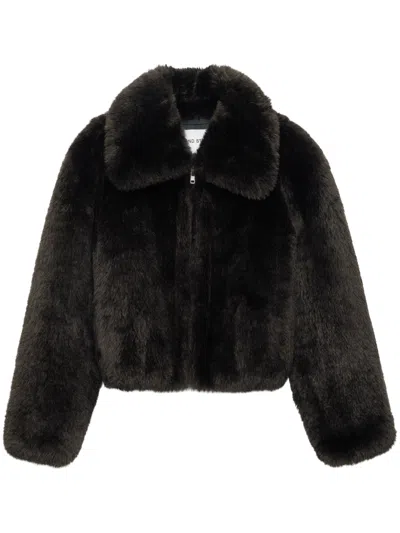 Stand Studio Faux Fur Zip-up Jacket In Brown