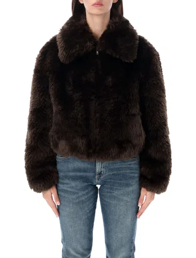 Stand Studio Faux Fur Zip-up Jacket In Brown