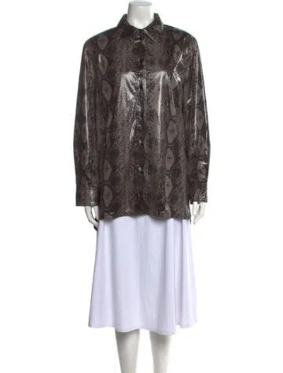 Pre-owned Stand Studio Faux Leather Animal Print Button-up Top In Brown