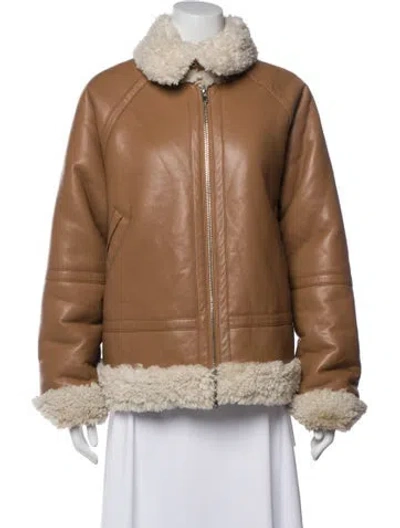 Pre-owned Stand Studio Faux Leather Faux Fur Coat In Brown